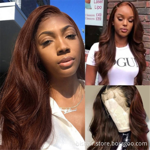 Wholesale Brown Auburn Lace Frontal Wigs Body Wave 13x4 Lace Wigs For Black Women Pre Plucked Brazilian Human Hair Remy Wig 150%